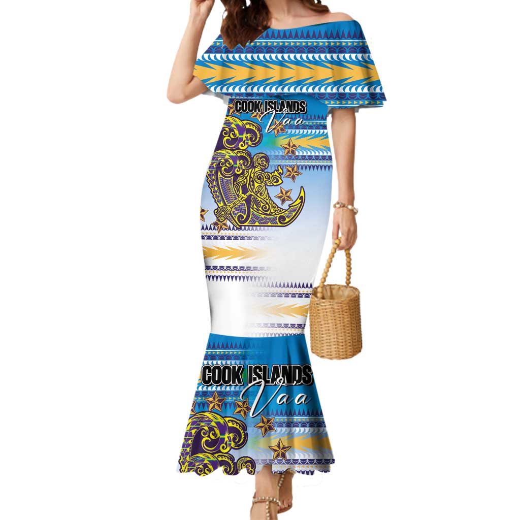 Personalised Cook Islands Va'a Race Mermaid Dress Te Tatau Tattoos Sporty Style Glory Blue Color LT03 Women Blue - Polynesian Pride