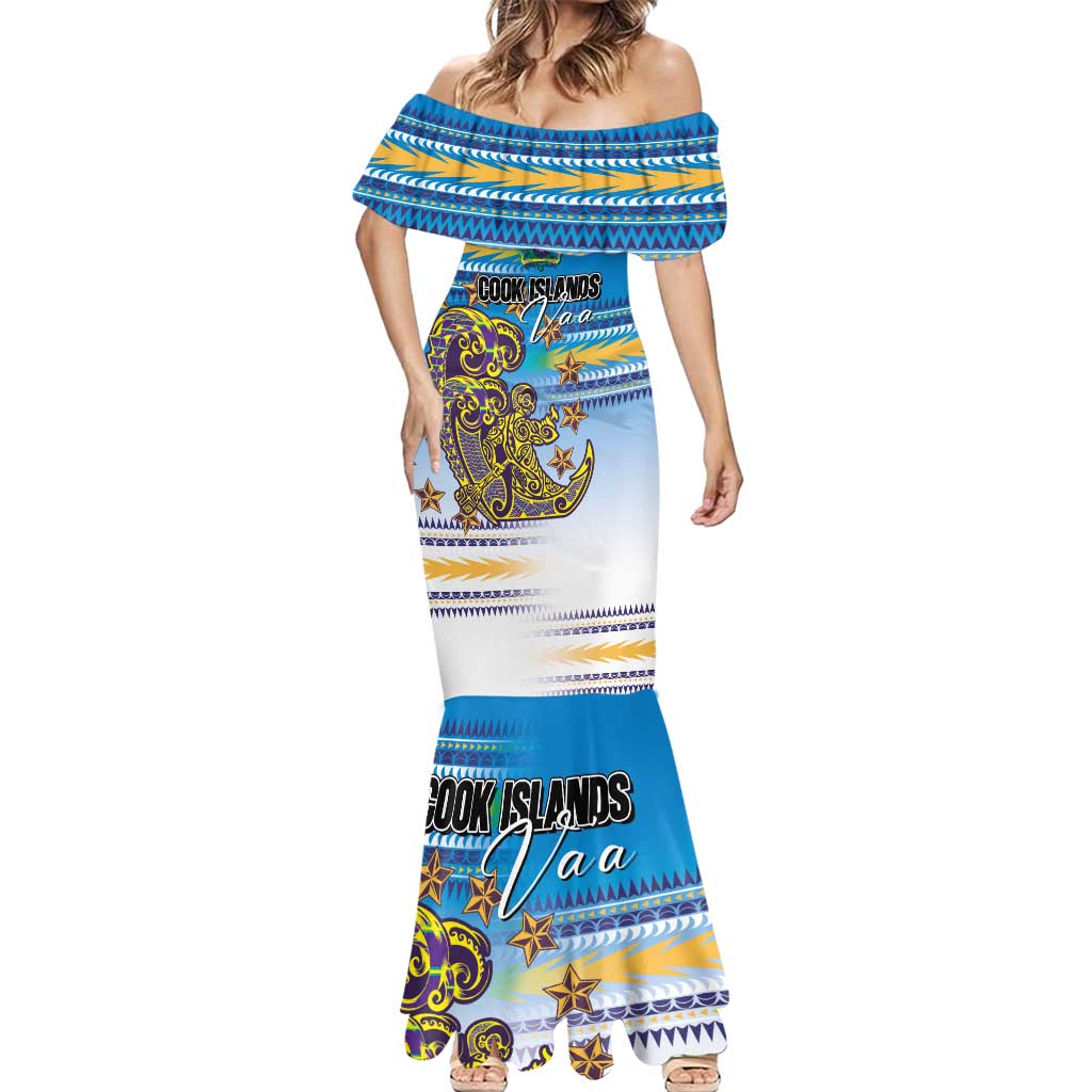 Personalised Cook Islands Va'a Race Mermaid Dress Te Tatau Tattoos Sporty Style Glory Blue Color LT03 - Polynesian Pride