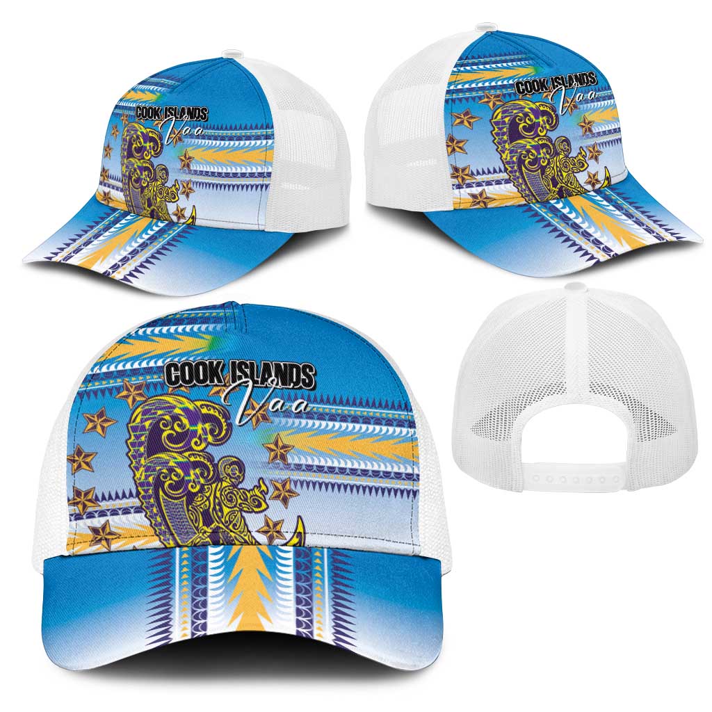 Cook Islands Va'a Race Mesh Trucker Cap Te Tatau Tattoos Sporty Style Glory Blue Color - Polynesian Pride