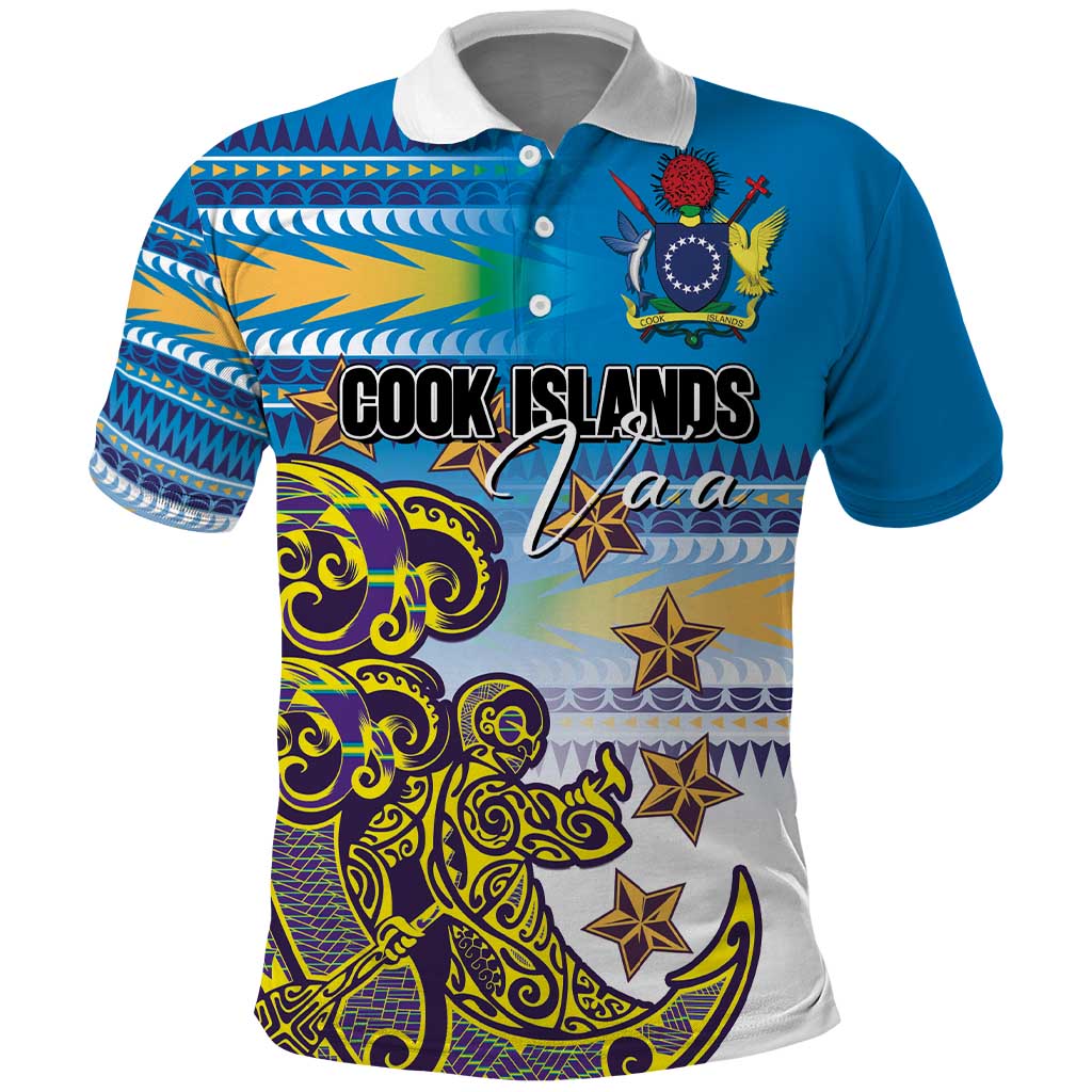 Personalised Cook Islands Va'a Race Polo Shirt Te Tatau Tattoos Sporty Style Glory Blue Color LT03 Blue - Polynesian Pride