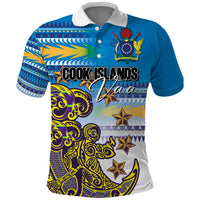 Personalised Cook Islands Va'a Race Polo Shirt Te Tatau Tattoos Sporty Style Glory Blue Color LT03 Blue - Polynesian Pride