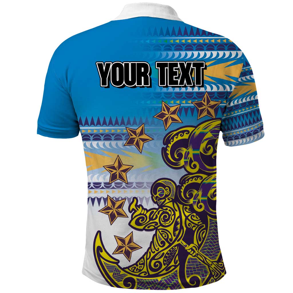 Personalised Cook Islands Va'a Race Polo Shirt Te Tatau Tattoos Sporty Style Glory Blue Color LT03 - Polynesian Pride