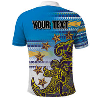 Personalised Cook Islands Va'a Race Polo Shirt Te Tatau Tattoos Sporty Style Glory Blue Color LT03 - Polynesian Pride