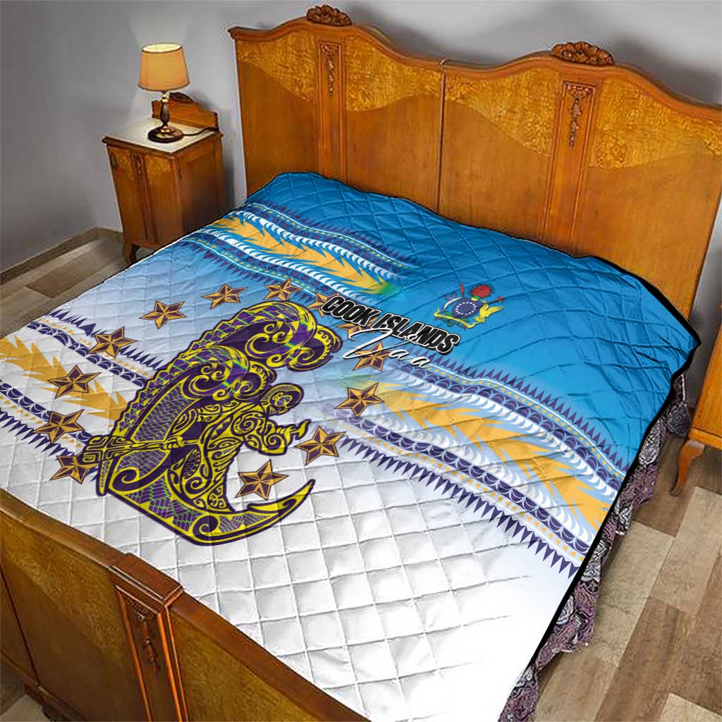 Cook Islands Va'a Race Quilt Te Tatau Tattoos Sporty Style Glory Blue Color - Polynesian Pride