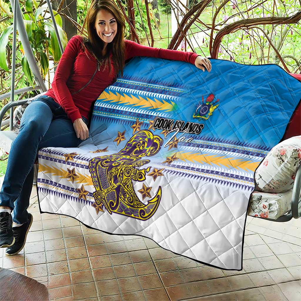 Cook Islands Va'a Race Quilt Te Tatau Tattoos Sporty Style Glory Blue Color - Polynesian Pride