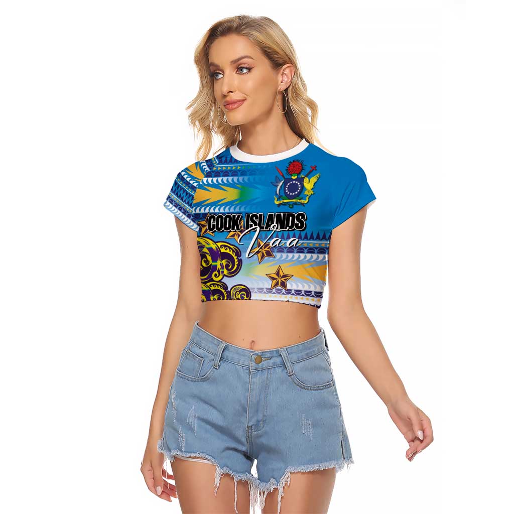 Personalised Cook Islands Va'a Race Raglan Cropped T Shirt Te Tatau Tattoos Sporty Style Glory Blue Color LT03 Female Blue - Polynesian Pride
