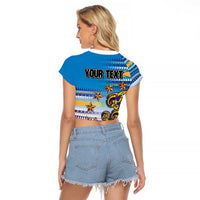 Personalised Cook Islands Va'a Race Raglan Cropped T Shirt Te Tatau Tattoos Sporty Style Glory Blue Color LT03 - Polynesian Pride