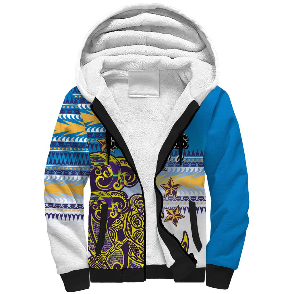 Personalised Cook Islands Va'a Race Sherpa Hoodie Te Tatau Tattoos Sporty Style Glory Blue Color LT03 Unisex Blue - Polynesian Pride