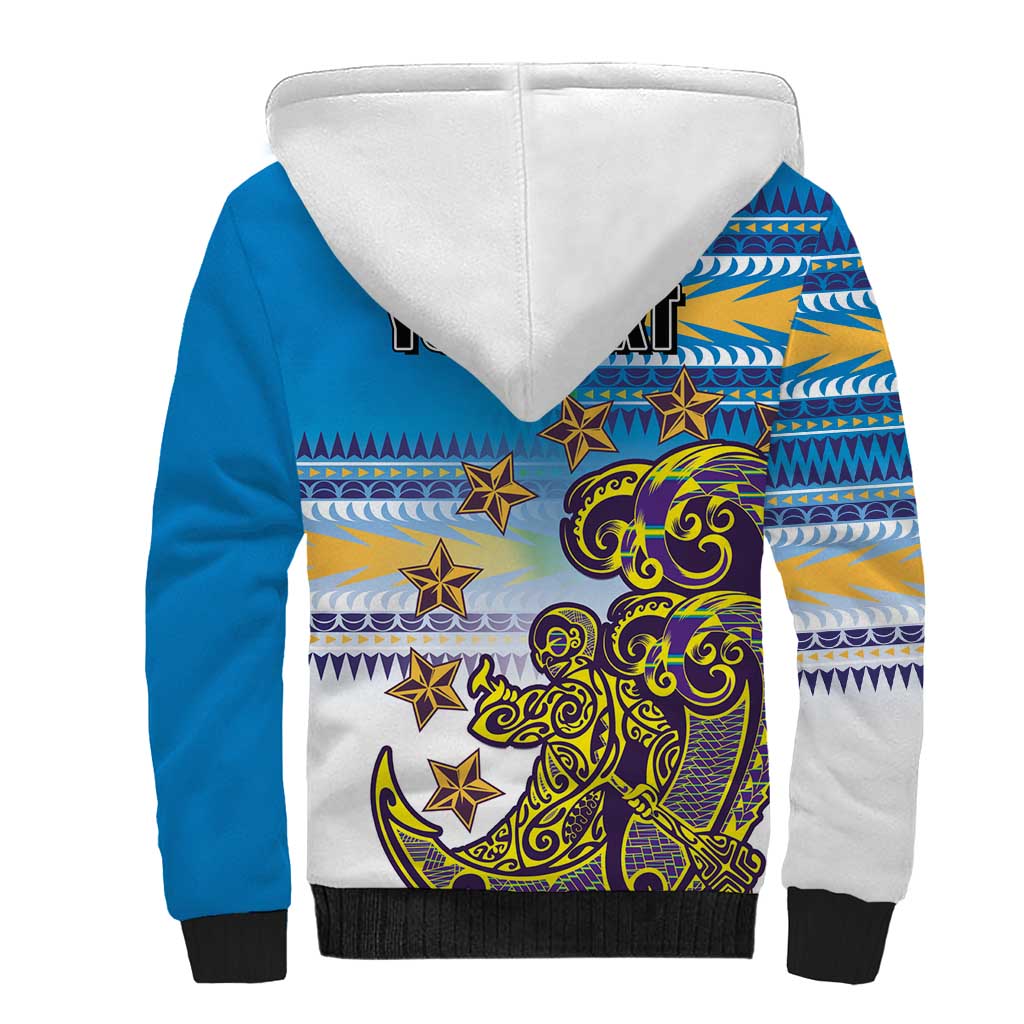 Personalised Cook Islands Va'a Race Sherpa Hoodie Te Tatau Tattoos Sporty Style Glory Blue Color LT03 - Polynesian Pride