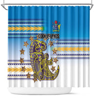 Cook Islands Va'a Race Shower Curtain Te Tatau Tattoos Sporty Style Glory Blue Color LT03 Blue - Polynesian Pride