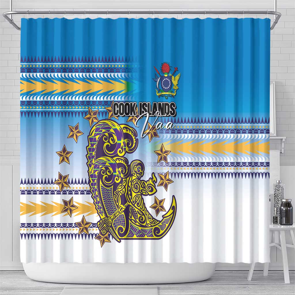 Cook Islands Va'a Race Shower Curtain Te Tatau Tattoos Sporty Style Glory Blue Color LT03 - Polynesian Pride