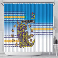 Cook Islands Va'a Race Shower Curtain Te Tatau Tattoos Sporty Style Glory Blue Color LT03 - Polynesian Pride