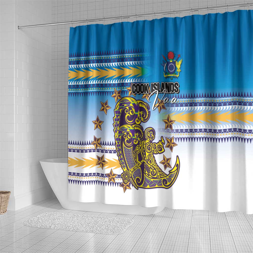 Cook Islands Va'a Race Shower Curtain Te Tatau Tattoos Sporty Style Glory Blue Color LT03 - Polynesian Pride