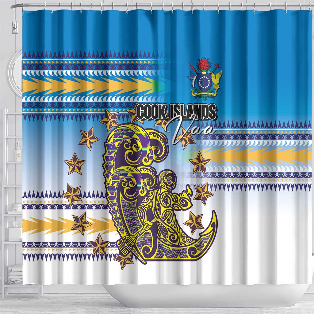 Cook Islands Va'a Race Shower Curtain Te Tatau Tattoos Sporty Style Glory Blue Color LT03 - Polynesian Pride