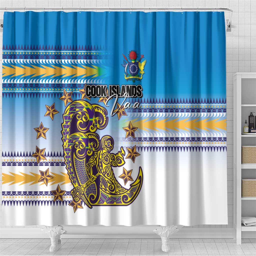 Cook Islands Va'a Race Shower Curtain Te Tatau Tattoos Sporty Style Glory Blue Color LT03 - Polynesian Pride
