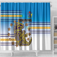 Cook Islands Va'a Race Shower Curtain Te Tatau Tattoos Sporty Style Glory Blue Color LT03 - Polynesian Pride