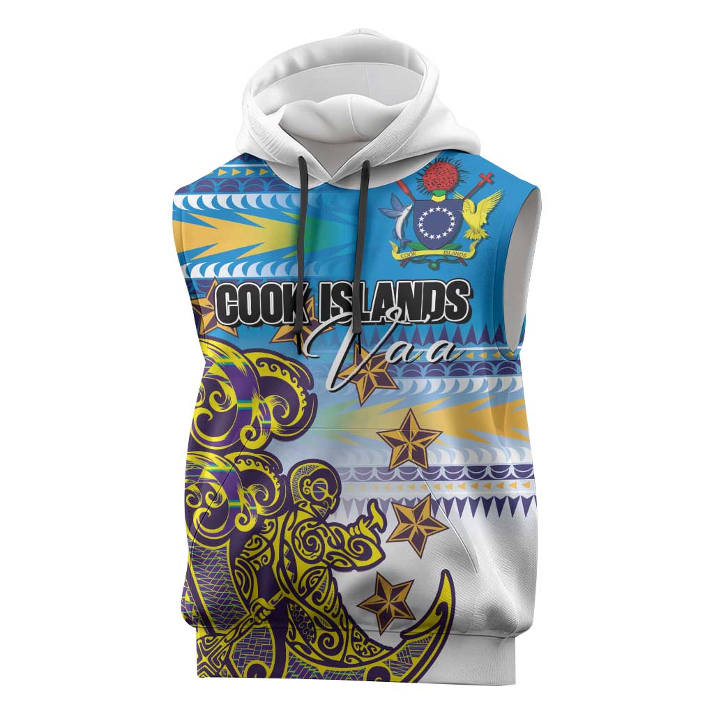 Personalised Cook Islands Va'a Race Sleeveless Hoodie Te Tatau Tattoos Sporty Style Glory Blue Color LT03 Blue - Polynesian Pride