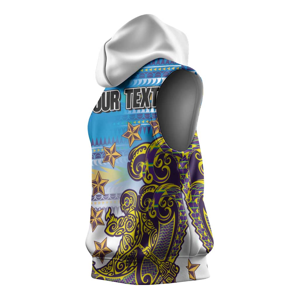 Personalised Cook Islands Va'a Race Sleeveless Hoodie Te Tatau Tattoos Sporty Style Glory Blue Color LT03 - Polynesian Pride