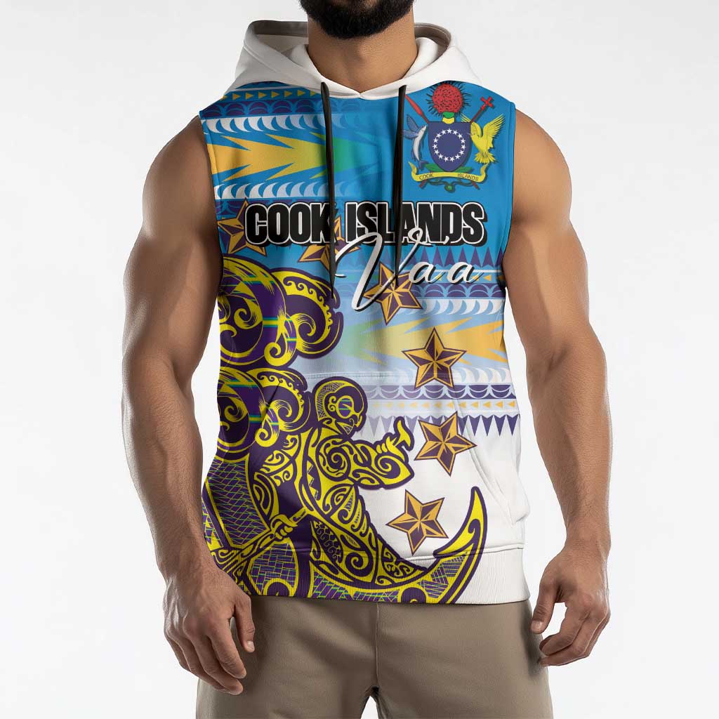 Personalised Cook Islands Va'a Race Sleeveless Hoodie Te Tatau Tattoos Sporty Style Glory Blue Color LT03 - Polynesian Pride