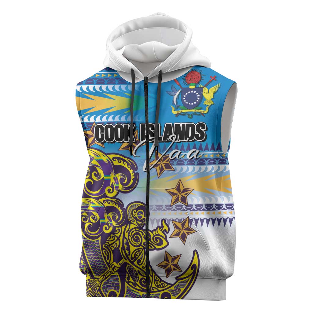 Personalised Cook Islands Va'a Race Sleeveless Zip Hoodie Te Tatau Tattoos Sporty Style Glory Blue Color LT03 Blue - Polynesian Pride
