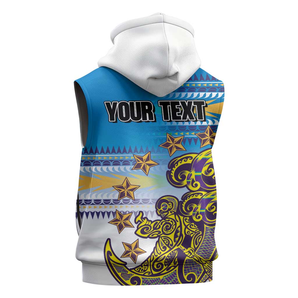 Personalised Cook Islands Va'a Race Sleeveless Zip Hoodie Te Tatau Tattoos Sporty Style Glory Blue Color LT03 - Polynesian Pride