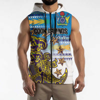 Personalised Cook Islands Va'a Race Sleeveless Zip Hoodie Te Tatau Tattoos Sporty Style Glory Blue Color LT03 - Polynesian Pride