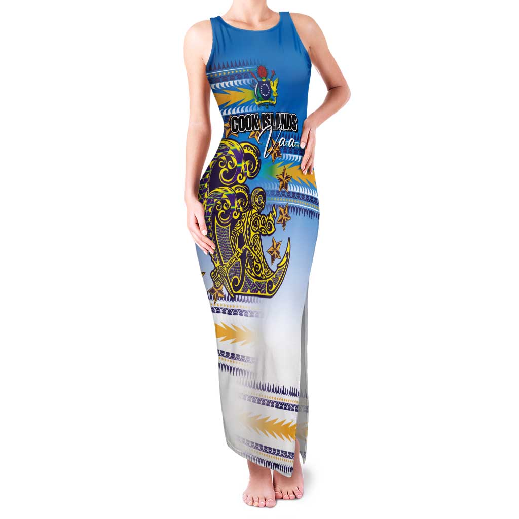 Personalised Cook Islands Va'a Race Tank Maxi Dress Te Tatau Tattoos Sporty Style Glory Blue Color LT03 Women Blue - Polynesian Pride