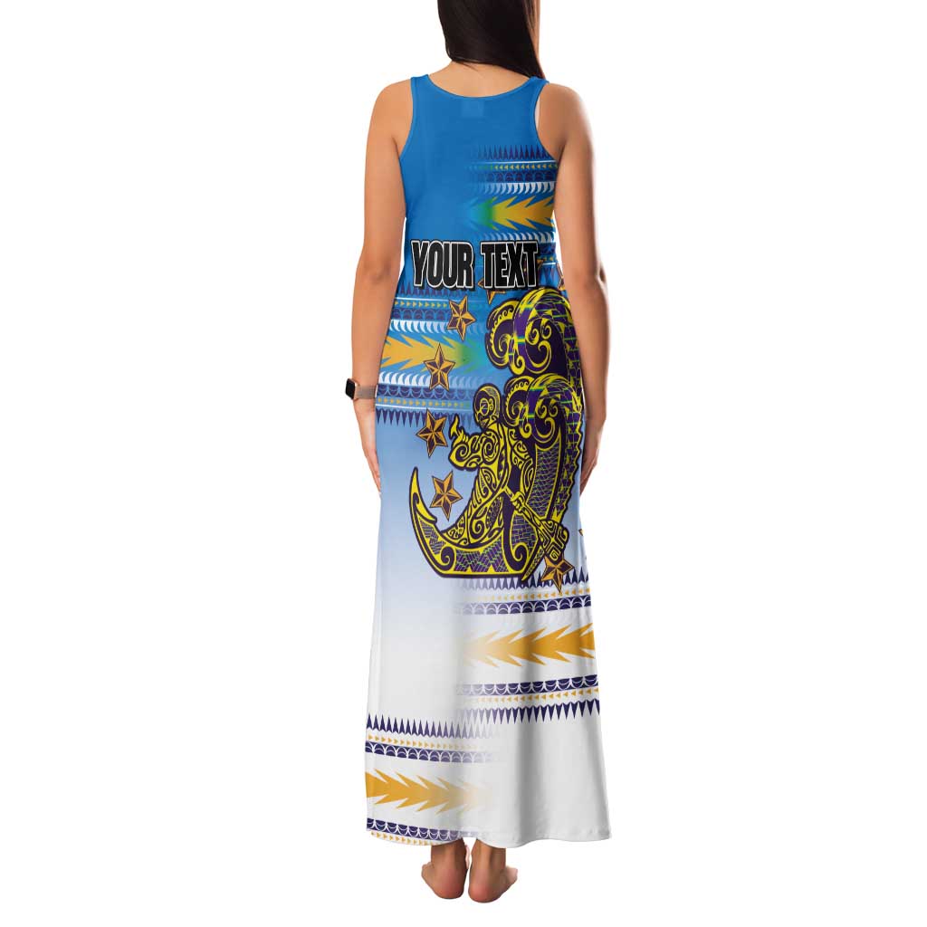 Personalised Cook Islands Va'a Race Tank Maxi Dress Te Tatau Tattoos Sporty Style Glory Blue Color LT03 - Polynesian Pride