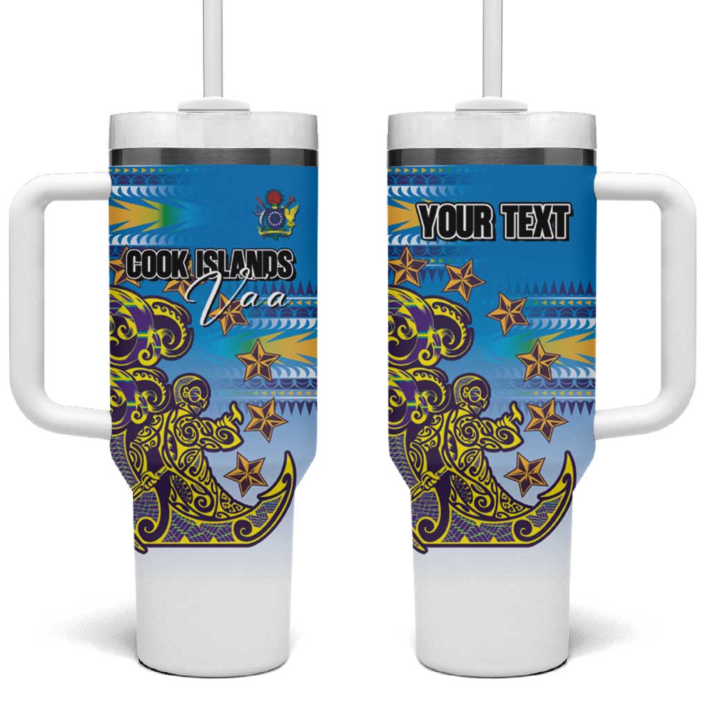 Personalised Cook Islands Va'a Race Tumbler With Handle Te Tatau Tattoos Sporty Style Glory Blue Color LT03 One Size: 40 oz Blue - Polynesian Pride