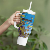 Personalised Cook Islands Va'a Race Tumbler With Handle Te Tatau Tattoos Sporty Style Glory Blue Color LT03 - Polynesian Pride