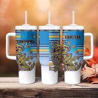 Personalised Cook Islands Va'a Race Tumbler With Handle Te Tatau Tattoos Sporty Style Glory Blue Color LT03 - Polynesian Pride