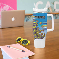 Personalised Cook Islands Va'a Race Tumbler With Handle Te Tatau Tattoos Sporty Style Glory Blue Color LT03 - Polynesian Pride
