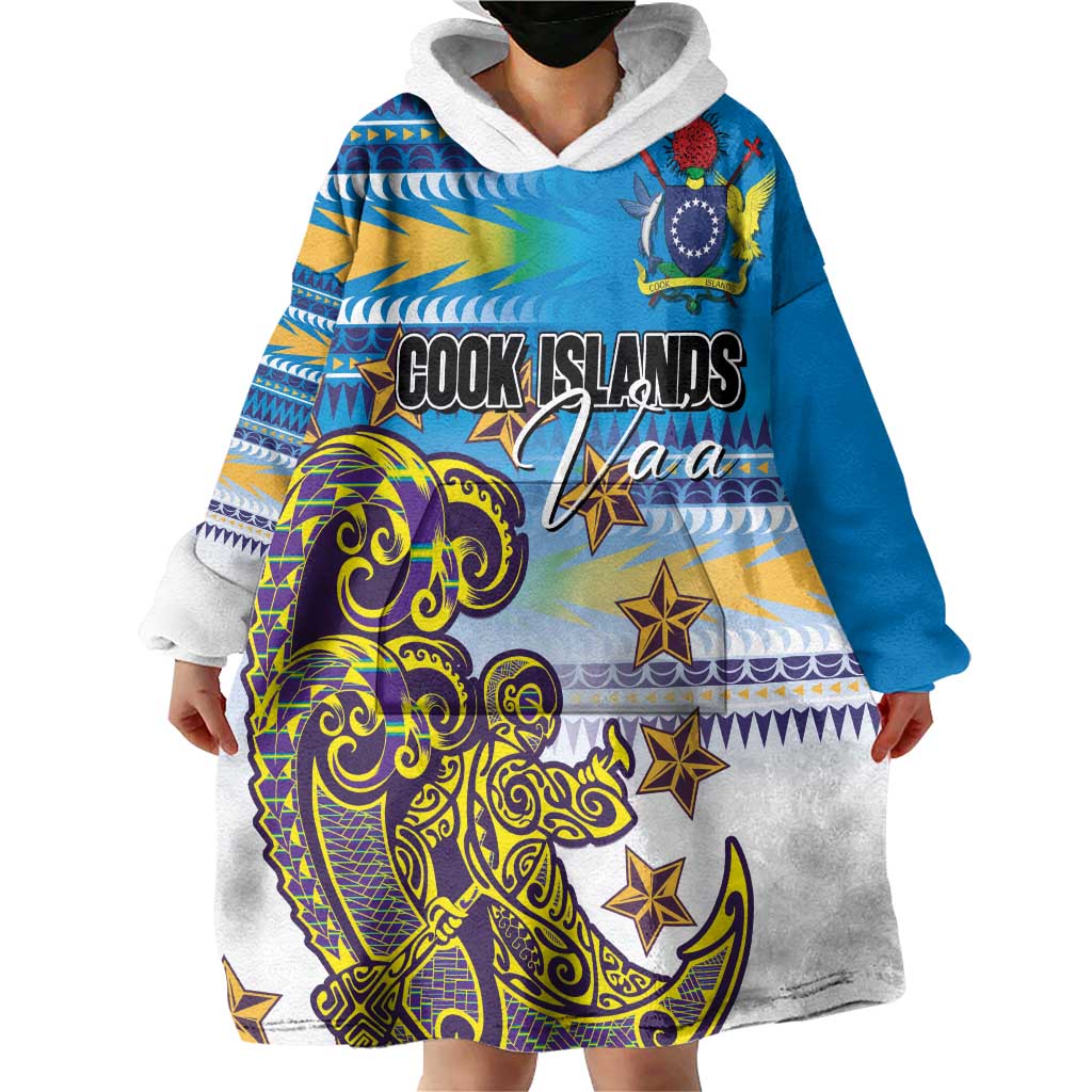 Personalised Cook Islands Va'a Race Wearable Blanket Hoodie Te Tatau Tattoos Sporty Style Glory Blue Color LT03 - Polynesian Pride