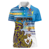 Personalised Cook Islands Va'a Race Women Polo Shirt Te Tatau Tattoos Sporty Style Glory Blue Color - Polynesian Pride