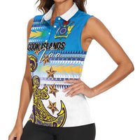 Personalised Cook Islands Va'a Race Women Sleeveless Polo Shirt Te Tatau Tattoos Sporty Style Glory Blue Color LT03 - Polynesian Pride