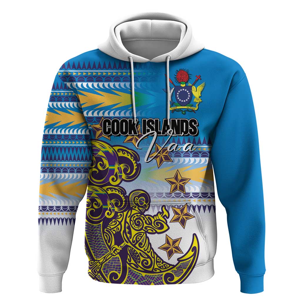Personalised Cook Islands Va'a Race Zip Hoodie Te Tatau Tattoos Sporty Style Glory Blue Color LT03 Pullover Hoodie Blue - Polynesian Pride
