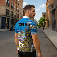 Personalised Cook Islands Va'a Race Zipper Polo Shirt Te Tatau Tattoos Sporty Style Glory Blue Color LT03 - Polynesian Pride