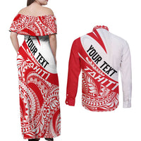 Personalised Tahiti Va'a Race Couples Matching Off Shoulder Maxi Dress and Long Sleeve Button Shirt Polynesian Tattoos Sporty Style LT03 - Polynesian Pride
