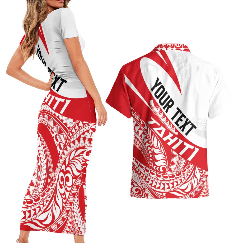 Personalised Tahiti Va'a Race Couples Matching Short Sleeve Bodycon Dress and Hawaiian Shirt Polynesian Tattoos Sporty Style LT03 - Polynesian Pride