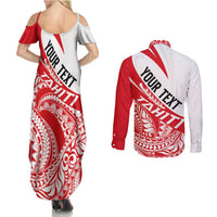 Personalised Tahiti Va'a Race Couples Matching Summer Maxi Dress and Long Sleeve Button Shirt Polynesian Tattoos Sporty Style LT03 - Polynesian Pride