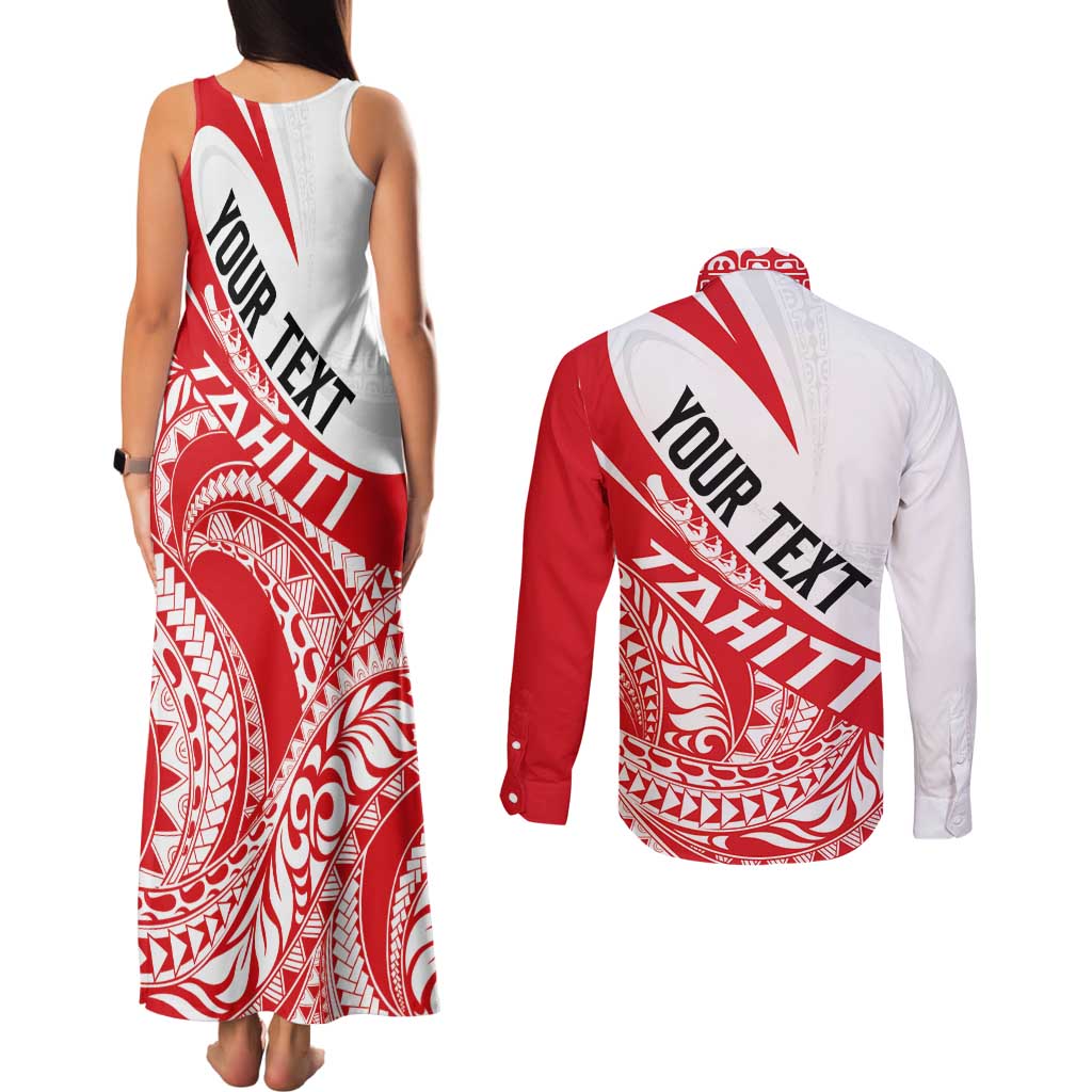 Personalised Tahiti Va'a Race Couples Matching Tank Maxi Dress and Long Sleeve Button Shirt Polynesian Tattoos Sporty Style LT03 - Polynesian Pride