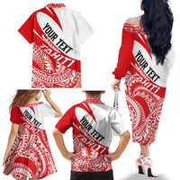 Personalised Tahiti Va'a Race Family Matching Off The Shoulder Long Sleeve Dress and Hawaiian Shirt Polynesian Tattoos Sporty Style LT03 - Polynesian Pride