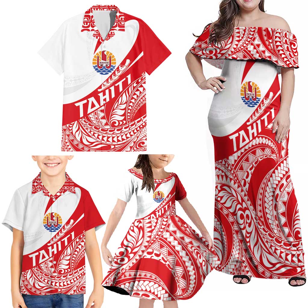 Personalised Tahiti Va'a Race Family Matching Off Shoulder Maxi Dress and Hawaiian Shirt Polynesian Tattoos Sporty Style LT03 - Polynesian Pride