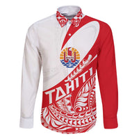 Personalised Tahiti Va'a Race Family Matching Off Shoulder Maxi Dress and Hawaiian Shirt Polynesian Tattoos Sporty Style LT03 Dad's Shirt - Long Sleeve Red - Polynesian Pride