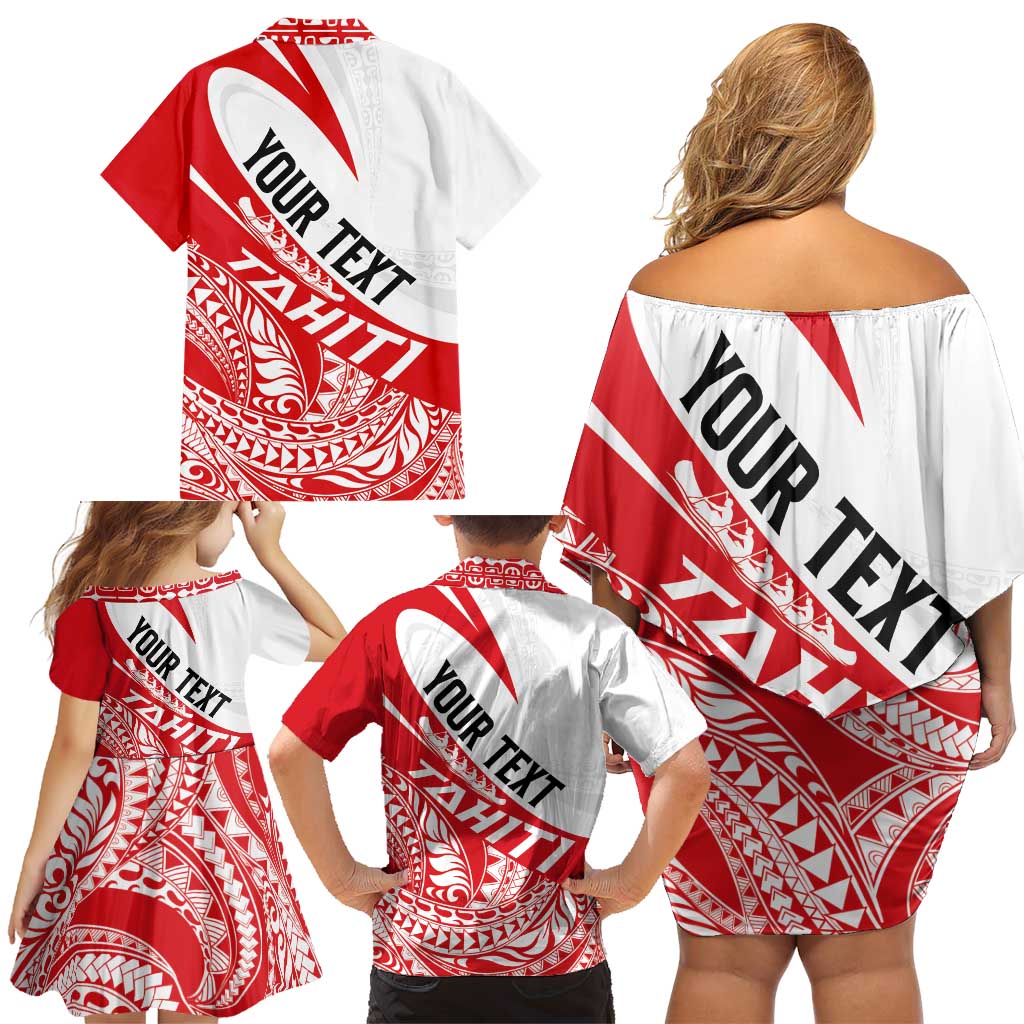 Personalised Tahiti Va'a Race Family Matching Off Shoulder Short Dress and Hawaiian Shirt Polynesian Tattoos Sporty Style LT03 - Polynesian Pride