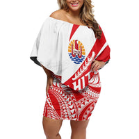 Personalised Tahiti Va'a Race Family Matching Off Shoulder Short Dress and Hawaiian Shirt Polynesian Tattoos Sporty Style LT03 Mom's Dress Red - Polynesian Pride