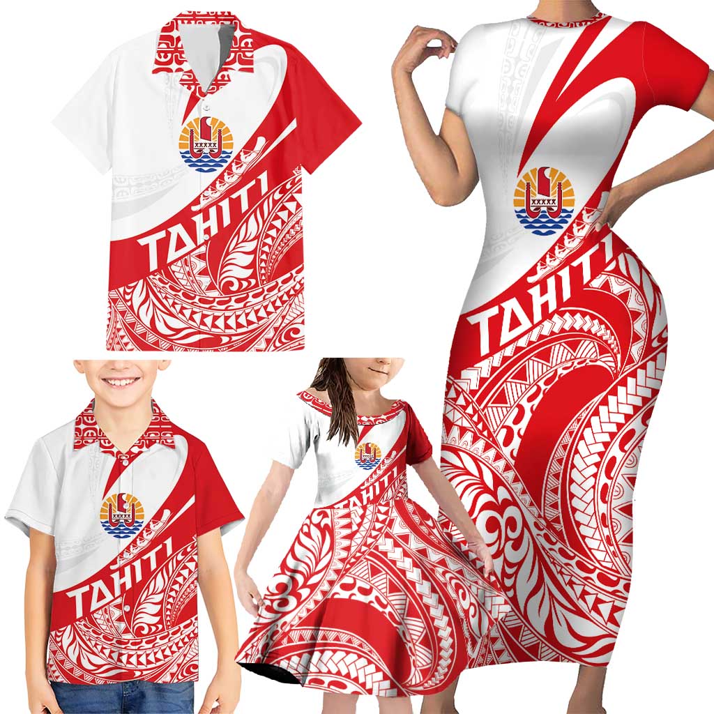 Personalised Tahiti Va'a Race Family Matching Short Sleeve Bodycon Dress and Hawaiian Shirt Polynesian Tattoos Sporty Style LT03 - Polynesian Pride