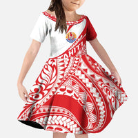 Personalised Tahiti Va'a Race Family Matching Tank Maxi Dress and Hawaiian Shirt Polynesian Tattoos Sporty Style LT03 Daughter's Dress Red - Polynesian Pride