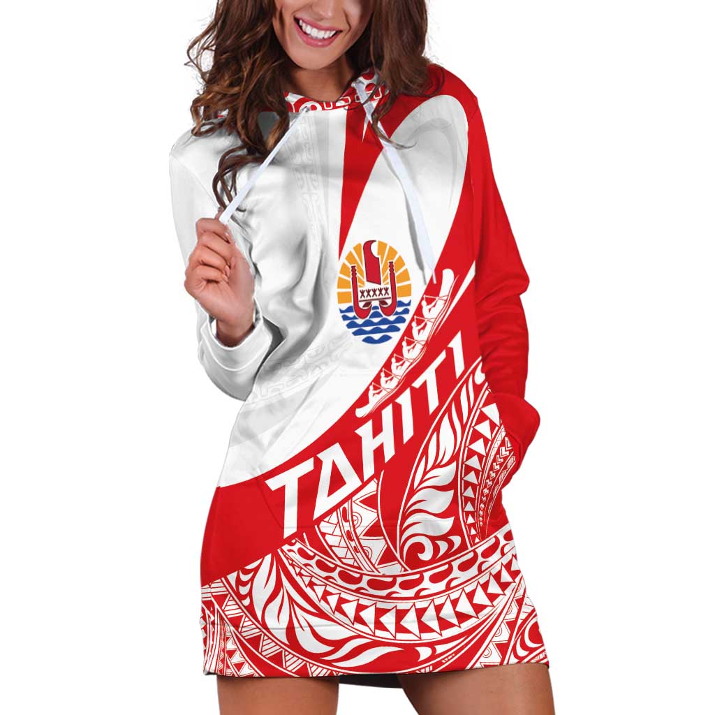 Personalised Tahiti Va'a Race Hoodie Dress Polynesian Tattoos Sporty Style LT03 Red - Polynesian Pride