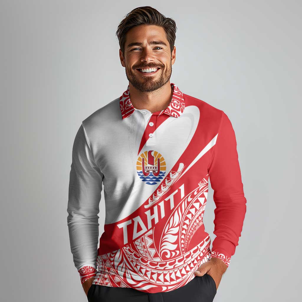 Personalised Tahiti Va'a Race Long Sleeve Polo Shirt Polynesian Tattoos Sporty Style LT03 - Polynesian Pride